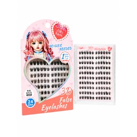 Little Princess 3D False Eyelashes - No Glue Needed Cluster Lashes, 1-Step Press & Go Individual Lash Clusters, 24-Hour Hold Wispy Fluffy Lashes for Women Girls, Sweet Doll Eye Kawaii Makeup (Pink)