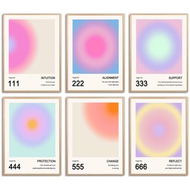 Aura Poster Set Bilder Aesthetic Style Angel Number Poster 6 Stück A4 Engelszahlen Poster Y2K Ästhetik Preppy Room Decor Yoga Poster Poster Manifestation