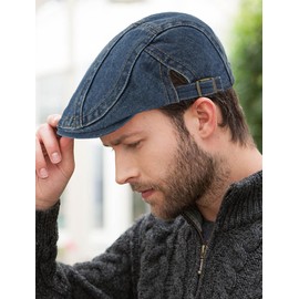 XYIYI Men's Denim Newsboy Cap Women Cotton Flat Ivy Gatsby Cabbie Driving Beret Hat, Dark blue 2, Unit size