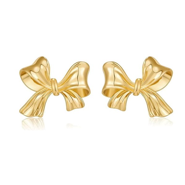 Jumcew Gold Bow Earrings for Women Dainty Ribbon Stud Earrings