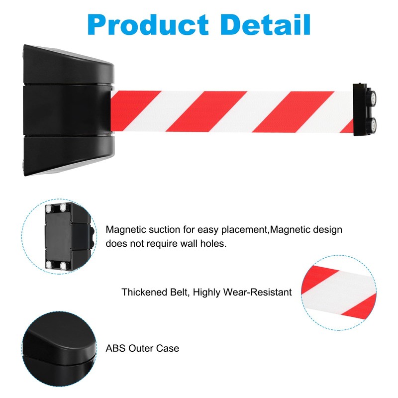 PATIKIL 16.4Ft Magnetic Wall Mount Retractable Belt Barrier, Fixed Crowd