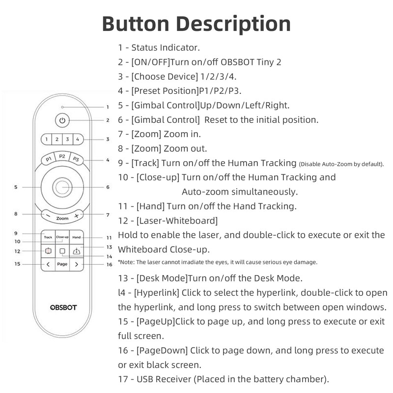 OBSBOT Tiny 2 Smart Remote, Smart Remote Controller Tiny 2