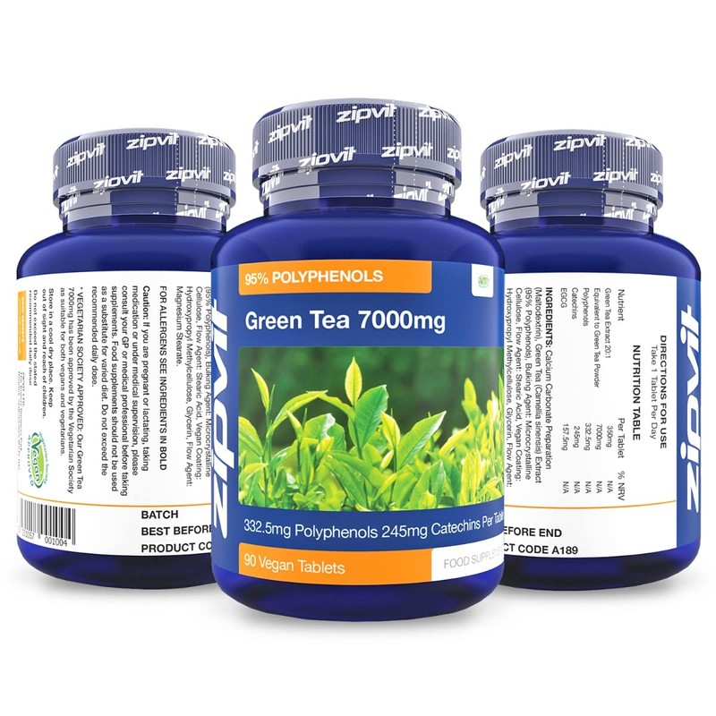 Green Tea Extract 7000mg Antioxidant, 95% Polyphenols. 90 Vegan Green