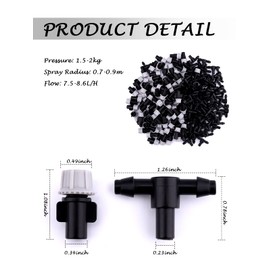 Kalolary 100 Pairs Misting Drippers Atomizing Sprinkler with Tee Joints for Misting Watering Plant Automatic Grip Irrigation Kits Lawn Garden Supplies