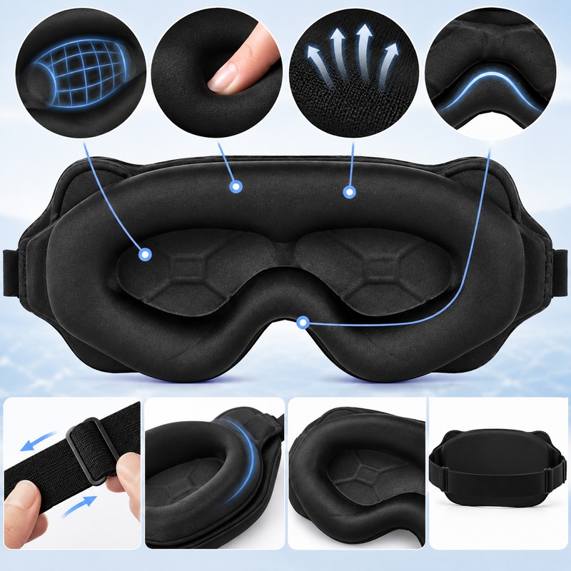 3D Sleep Mask for Sleeping – Soft Breathable Light-Blocking Eye