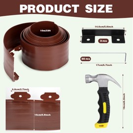 FoldTier 6 Inch Tall 33 ft Length No Dig Landscape Plastic Edging Kit with Hammer Spikes Plastic Garden Flower Bed Edging Landscape Edging Border for Gardens Border Lawn Grass Yard(Brown)