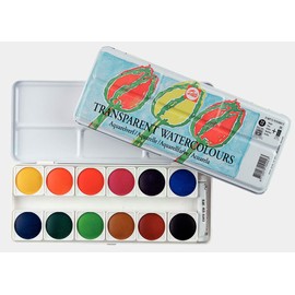 Talens Transparent Watercolors, Metal Tin, Set of 12 Round Pans