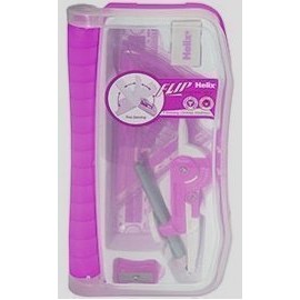 1 x Pink Helix Flip Maths Geometry Set & Case, Ruler, Protractor, Compass