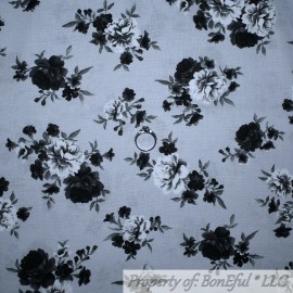 Fabric Traditions BonEful FABRIC FQ Cotton Quilt Gray Black White B&W VTG Funeral Rose Flower SALE
