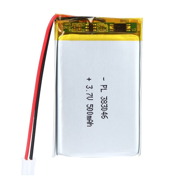 AKZYTUE 3.7V 500mAh 383046 Lipo Battery Rechargeable Lithium Polymer ion Battery Pack with JST Connector