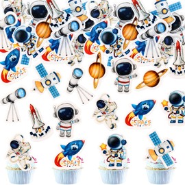 Ercadio 40 Pack Edible Space Astronaut Cupcake Toppers Space Astronaut Moon Rocket Planet Cupcake Drink Topper Earth Planet Cupcake Picks Space Theme Gender Reveal Birthday Shower Party Supplies