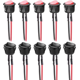 Gebildet 10pcs AC 6A/250V 10A/125V SPST 2 Pins 2 Position Car Boat Round Rocker Switch ON/OFF Toggle Switch with Pre-soldered Wires(Red+Black)