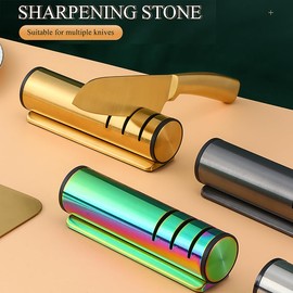 DOCBLACK 4-in-1 Kitchen Knife Accessories, 3-Stage Knife Sharpener Helps Repair, Restore, Polish Blades, Professional Knife Sharpening Tool for Kitchen Knives, Easy Manual Sharpener (Gold)