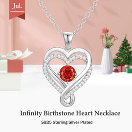 Womens Necklaces Infinity Heart Birthstone Jewelry for Her Girlfriend Wife Mom Daughter Silver Women's Diamond Pendant for Valentines Day Mother’s Day Christmas Birthday Anniversary July Ruby Red