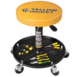 YELLOW JACKET Rolling Mechanic Stool with Wheels Pneumatic Garage Shop Seat Adjustable Height Roller Mechanics Creeper Chair with Tool Tray for Auto Repair