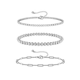3PCS Chain Bracelets for Women, Silver Plated Bracelets for Women, Adjustable Bracelets for Women, Fashion Jewelry Bracelet Set, Silver Bracelets for Girls, Holiday Gifts