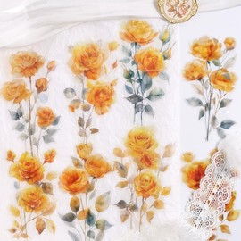 90PCS Vintage Rose Floral Scrapbook Stickers Kit Flower PET Transparent Waterproof Stickers Set for Junk Journal Journaling Water Bottles Phone Laptop Decals Pack for Teens Girls Kids