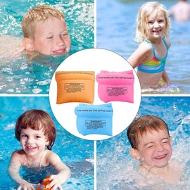 Kids Arm Floaties 3-Set - Inflatable Arm Bands for Pool with Pump & Cute Donut Cup Holders for Toddlers & Ages 3 up to 12. Durable PVC Water Wings in Fashion Blue Pink Orange Colors