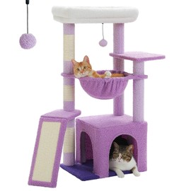 PEQULTI 36.5'' Cat Tree for Indoor Cats, Small Cat Tower with Large Cat Condo, Cat Scratching Posts, Cozy Cat Hammock and Cat Scratching Ladder for Kittens, Purple