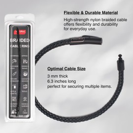 Silipac Heavy Duty Braided Key Ring Cable with Anodized Lock - Durable Multi-Purpose Keychain for Keys, Luggage Tags, Crafts (Black)