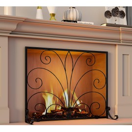 Fire Beauty Fireplace Screen,Handcrafted Wrought Iron,Flat Guard Metal Furnace Fireguards Mesh,Safe Spark Protector,Wood Burning Stove Accessories(37.8" L x 30.7" W)
