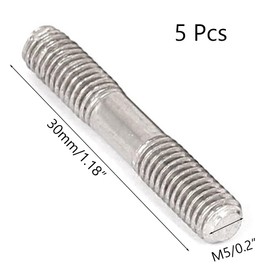 TOP-VIGOR 5Pcs Double End Threaded Stud Screw Bolt, M5x30mm 304 Stainless Steel Rod Bolts Thread Reducer Adapter, Adjustable Push Rod Stud for Furniture Hardware Machinery Maintenance and Fixes