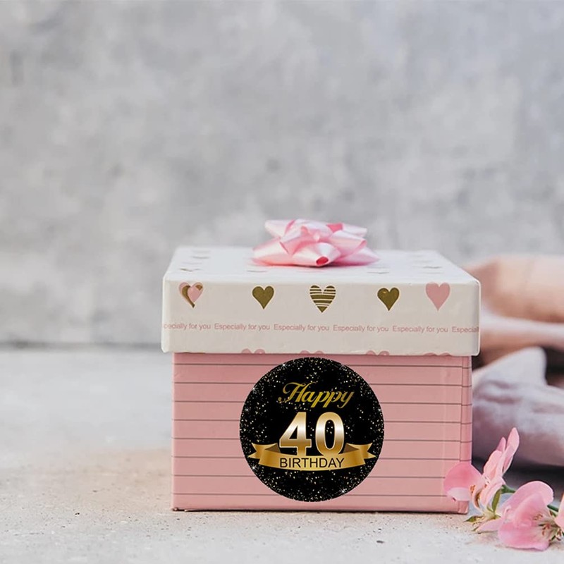 Black and Gold 40th Birthday Party Favor Stickers - 2