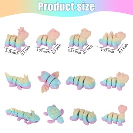 LALASTYULE 12PCS 3D Printed Mini Animals Set Articulated Dinosaur, Turtle, Bat, Rhino & More Movable Joint Fidget Toys Home Office Decor Educational Collectibles (Rainbow)
