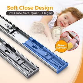 14 Inches Drawer Slides - 5 Pairs Soft Close Drawer Slides Heavy Duty Side Mount Ball Bearing Brushed Nickel Drawer Rails with Mounting Brackets, Silver