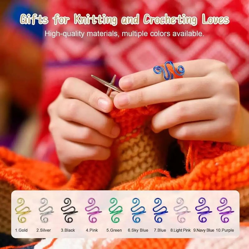 10 Crochet Hooks, Adjustable Crochet Guide Rings for Finger Knitting,