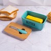 Blue Ceramic Butter Dish with Lid and Knife for Countertop,