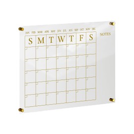 Martha Stewart Grayson Acrylic Wall Calendar with Notes with Dry Erase Marker and Mounting Hardware, 24" x 18", w/Gold Print