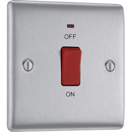 BG Electrical NBS74 Nexus Metal Double Pole Cooker Switch Brushed Stainless Steel Neon 45A