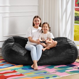 Hobestluk 4FT Bean Bag Chair Large Beanbag with Removable Cover Adult Bean Bag Chair with Portable Handle Desgin for Living Room Bedroom (Black, 4FT)