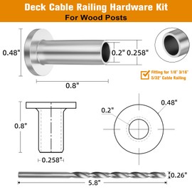 CELYND Cable Railing Protector Sleeves - 50 Pack T316 Stainless Steel Protective Sleeves - 1/8" 3/16" 5/32" Deck Cable Railing Hardware Kit for Wood Posts