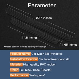 GZRUICA Door Sill Plate Protectors for Car - Universal Door Entry Guards Sill Scuff Cover Panel Step Protector, Welcome Pedal Protector Cover, Sports Pattern, Full Black Base, 4pcs/Set