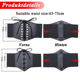 PASLFC Women's Tied Waspie Belt, 2 Pieces Wide Lace-Up Belt, Corset Belt, Women's Corset Belt, Elastic Corset, Lace-Up Belt Waist, Women's Lace-Up Corset for Dress, Coat, Shirt, Cosplay Costume, black