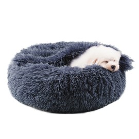 Himax Dog Beds for Small Dogs, Donut Dog Bed with Blanket Attached, Calming Dog Bed Washable (20"/26"/35") Grey