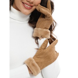 Vislivin Women Winter Warm Gloves Thermal Touchscreen Gloves Fleece Lined Windprooff Outdoor Suede Gloves Brown-S