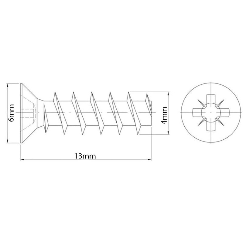 4mm x 13mm Euro Screws for Hinges Draw Runner Screws