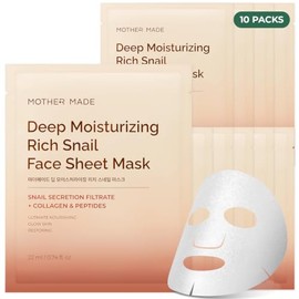 mothermade® Deep Moisturizing Rich Snail Facial Mask 10 individually packaged bundle - 100% cotton Cupra sheet, Anti-aging, Anti-Wrinkle, Deep Hydration, Snail Secretion Filtrate (5,000 ppm) by mothermade