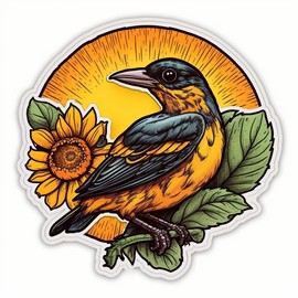 Yoonek Graphics Maryland Baltimore Oriole Bird Black-Eyed Susan Flower Vinyl Decal Sticker for Car, Laptop, Tumbler, More. #008781-4"