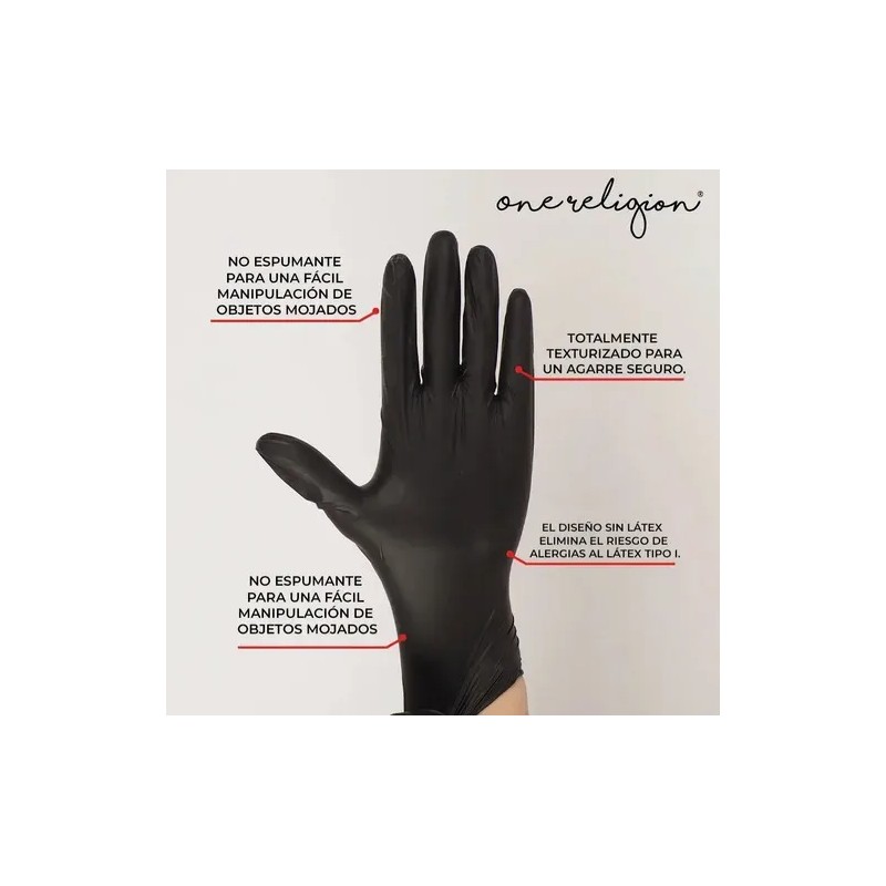 Guantes Desechables One Religion De Nitrilo Negro 100pzs