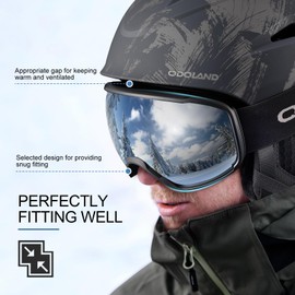 Odoland Ski Helmet with Ski Goggles for Skiing and Snowboarding, Adjustable Size, with Ear Muffs for Men, Women and Teenagers