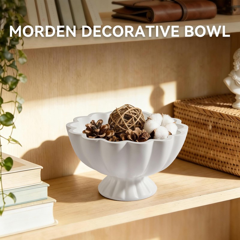 Pedestal Decorative Bowl Home Decor, 8" Footed Ruffle Fruit Bowl