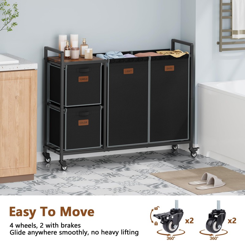 Hoctieon 4 Section Laundry Cart, 52.8 Gal. (200L) Laundry Hamper