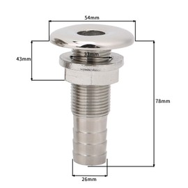 GisWell Board passage screw connection with nut, onboard passage screw connection, 1 inch stainless steel, boat, for water drainage, outlet ventilation connection, for boats, yachts, marine