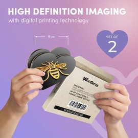 2 x Heart Coasters - 3D Manchester Bee Logo Cork Backed MDF Glossy Tea Coffee Accessory #50003