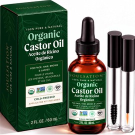 SOULSATION - Aceite de ricino orgánico para pestañas, cabello y piel (2 oz con kit para pestañas) | 100% puro, natural, prensado en frío