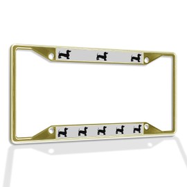 Fastasticdeals Metal Insert License Plate Frame Dachshund Dog Black Silhouette Weatherproof Car Accessories Gold 4 Holes Solid Insert